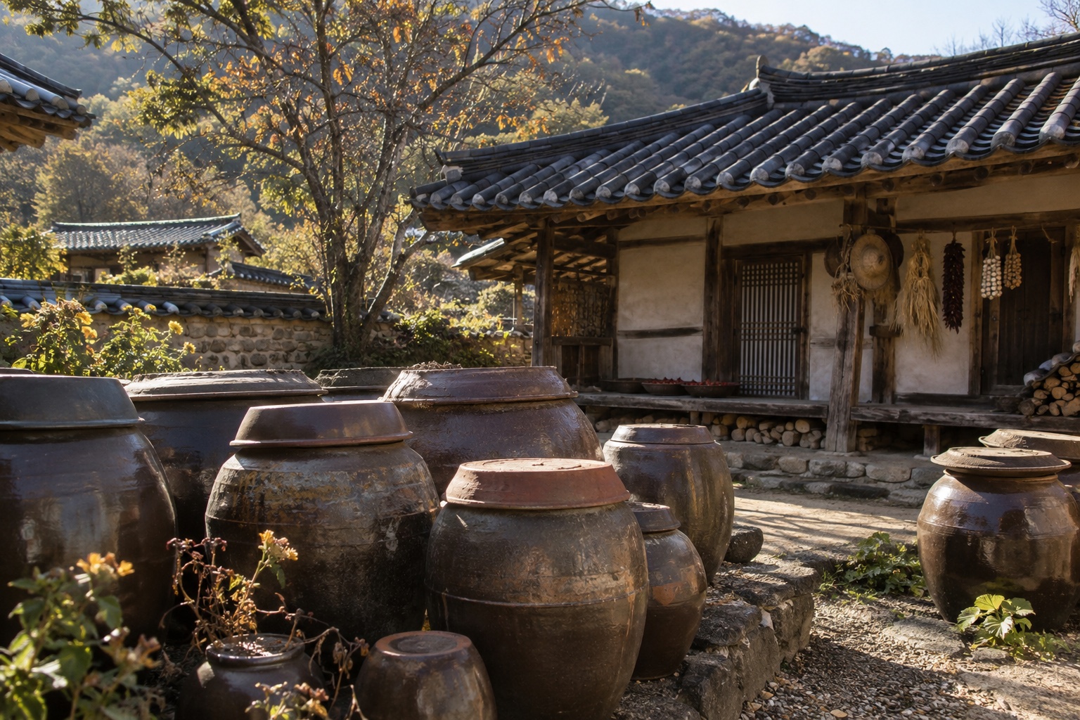 한옥 마당의 장독대
